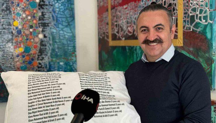 Ressam Salih Selimoğlundan anlamlı proje: Savaşta yaşamını yitiren çocukların isimleri yastıklarda yaşatılıyor