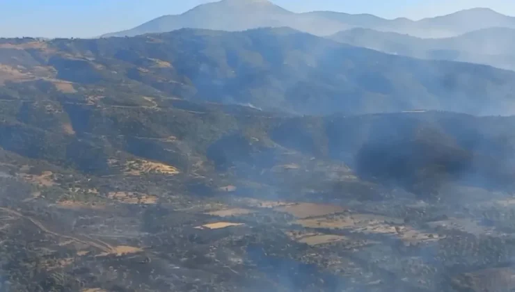İzmir Ödemiş’te 3 gündür devam eden yangın sonrası dağlar siyaha büründü