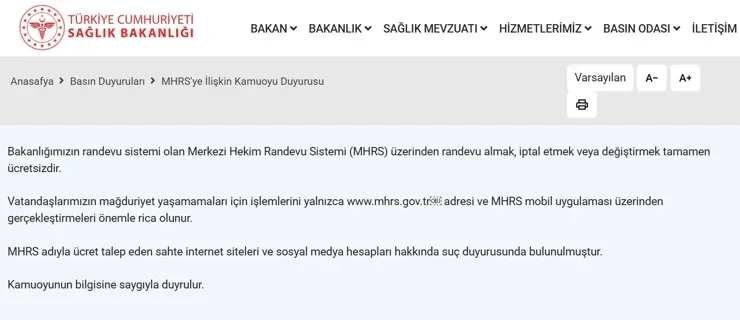 Sağlık Bakanlığı’ndan MHRS uyarısı: Suç duyurusu yapıldı